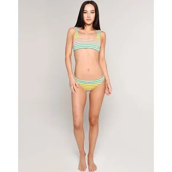 Trina Turk Lurex Stripe Bikini Bralette Top Pastel Stripe Swim Size 6 Pink Teal - Picture 3 of 16